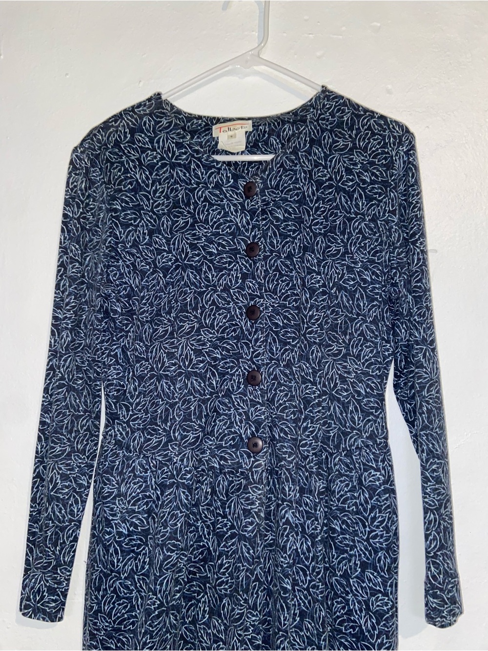 Talbots Vintage 90s Y2K Phoebe Buffay Navy Long-Sleeve Floral Button-Front Dress - Picture 3 of 4